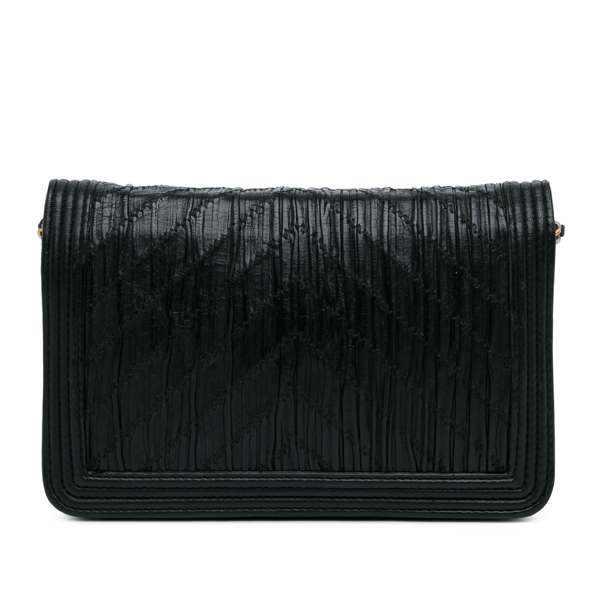 Chanel Pleated Crumpled Chevron Le Boy Wallet On Chain