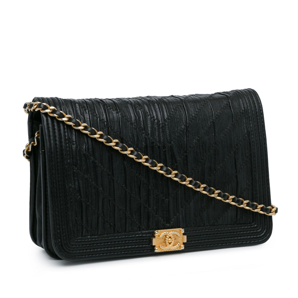 Chanel Pleated Crumpled Chevron Le Boy Wallet On Chain