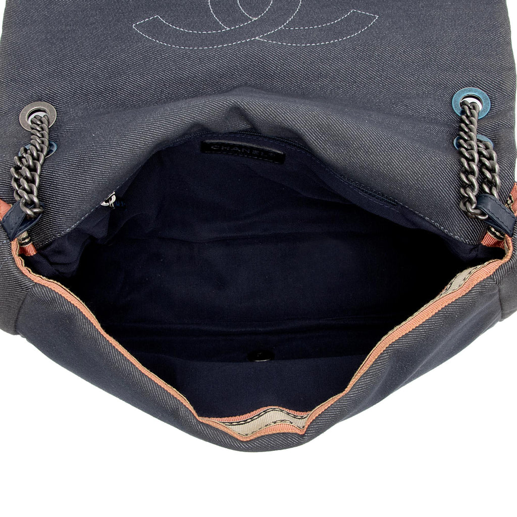 Chanel Pleated Denim Turtle Flap Bag (SHF-2bTG49)