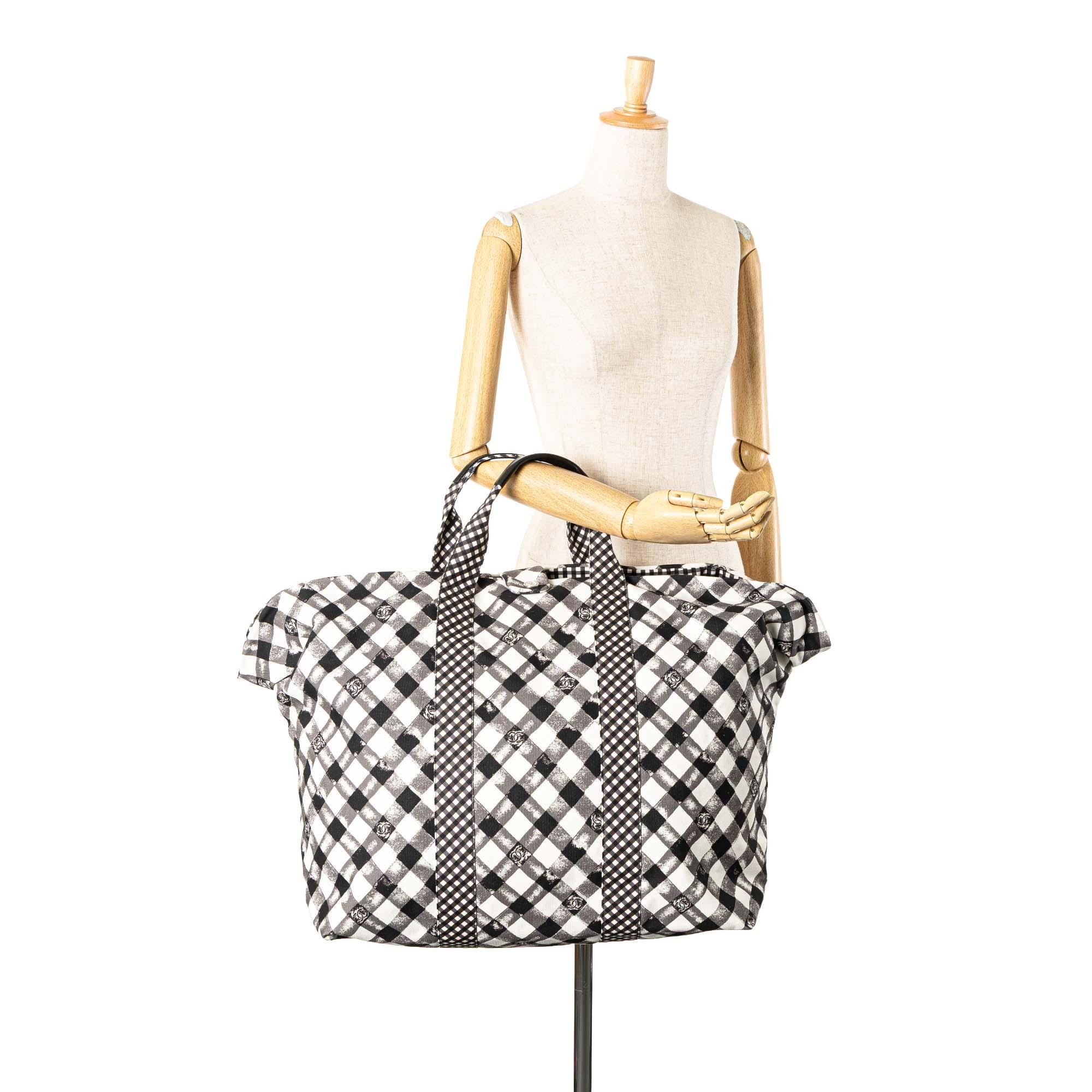 Chanel Printed Canvas Gingham Weekender Tote