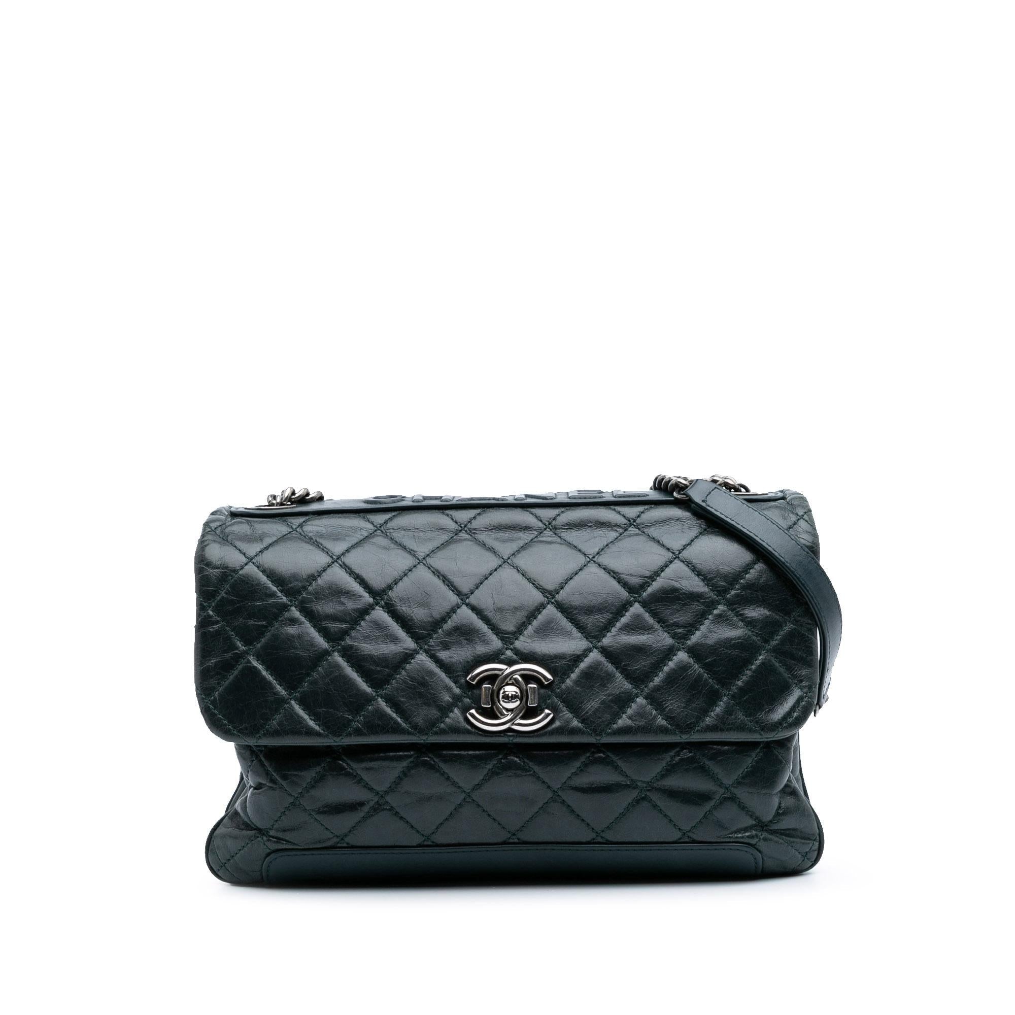 Chanel Quilted Aged Calfskin Logo Accordion Flap
