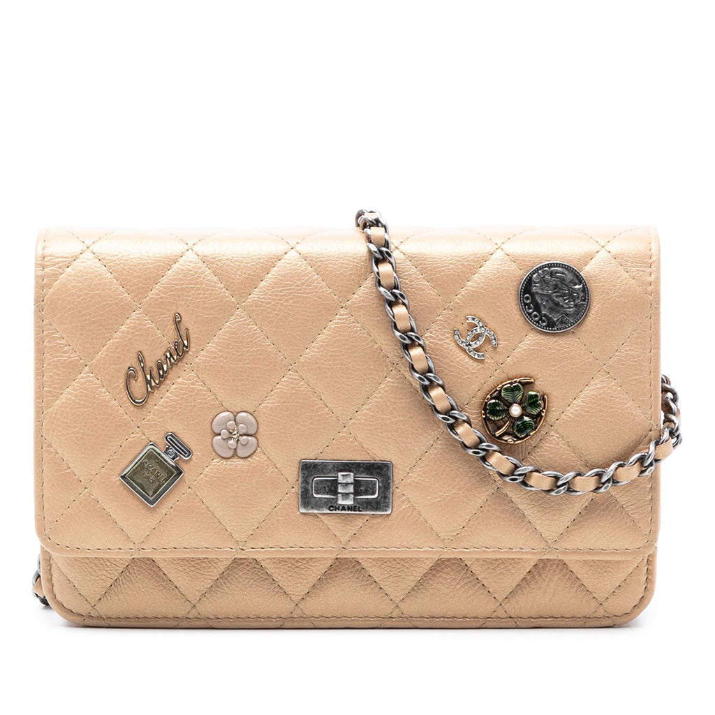 Chanel Quilted Aged Calfskin Reissue 2.55 Lucky Charms Wallet On Chain