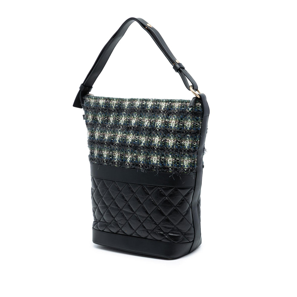 Chanel Quilted Aged Calfskin and Tweed Casual Style Hobo