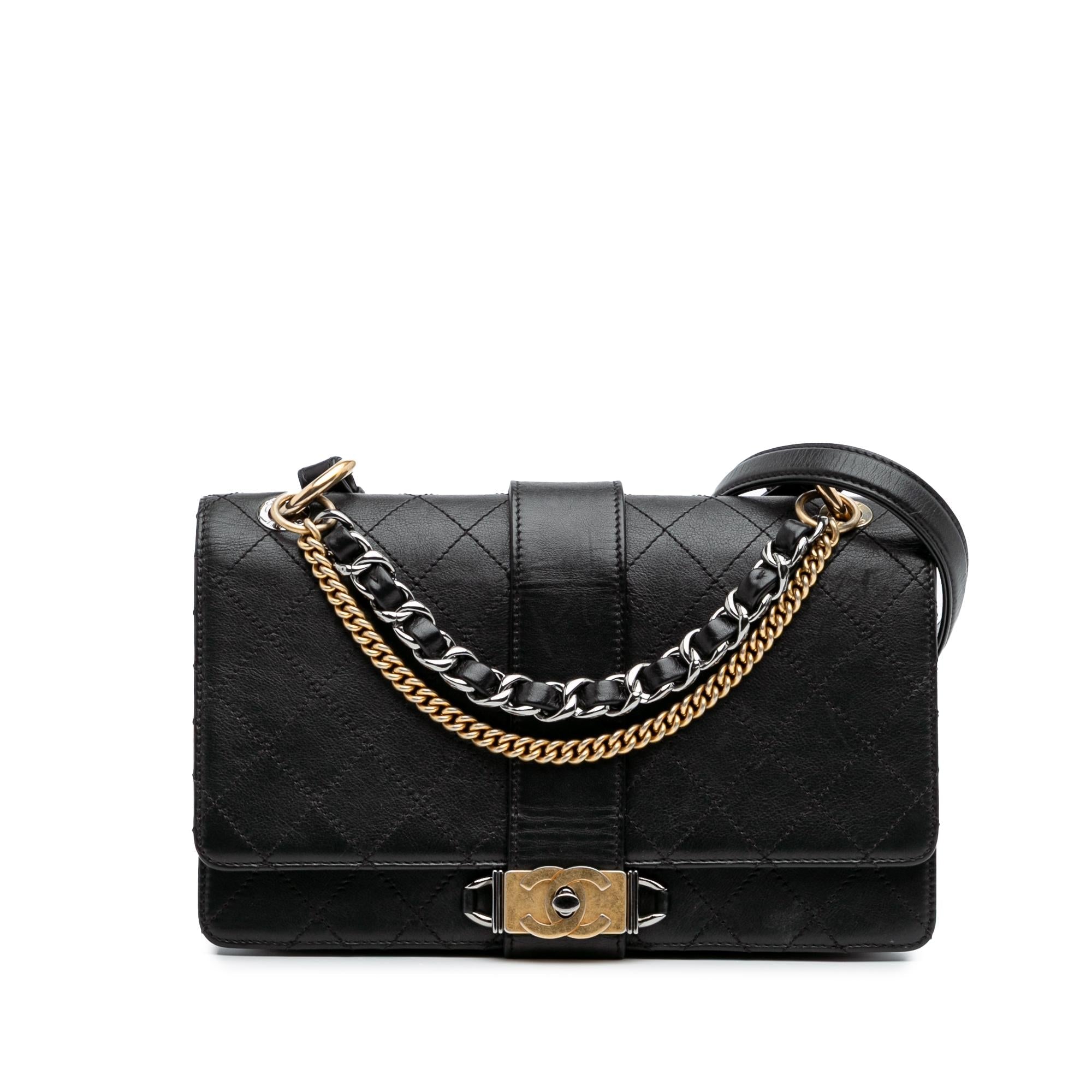 Chanel Quilted Calfskin Double Chain Top Handle Flap
