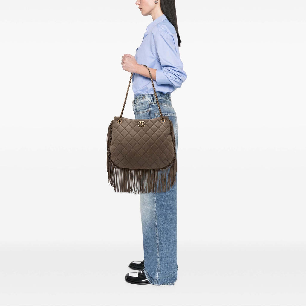 Chanel Quilted Calfskin Into The Fringe Hobo
