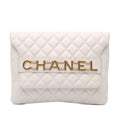 Chanel Quilted Calfskin Logo Enchained Clutch