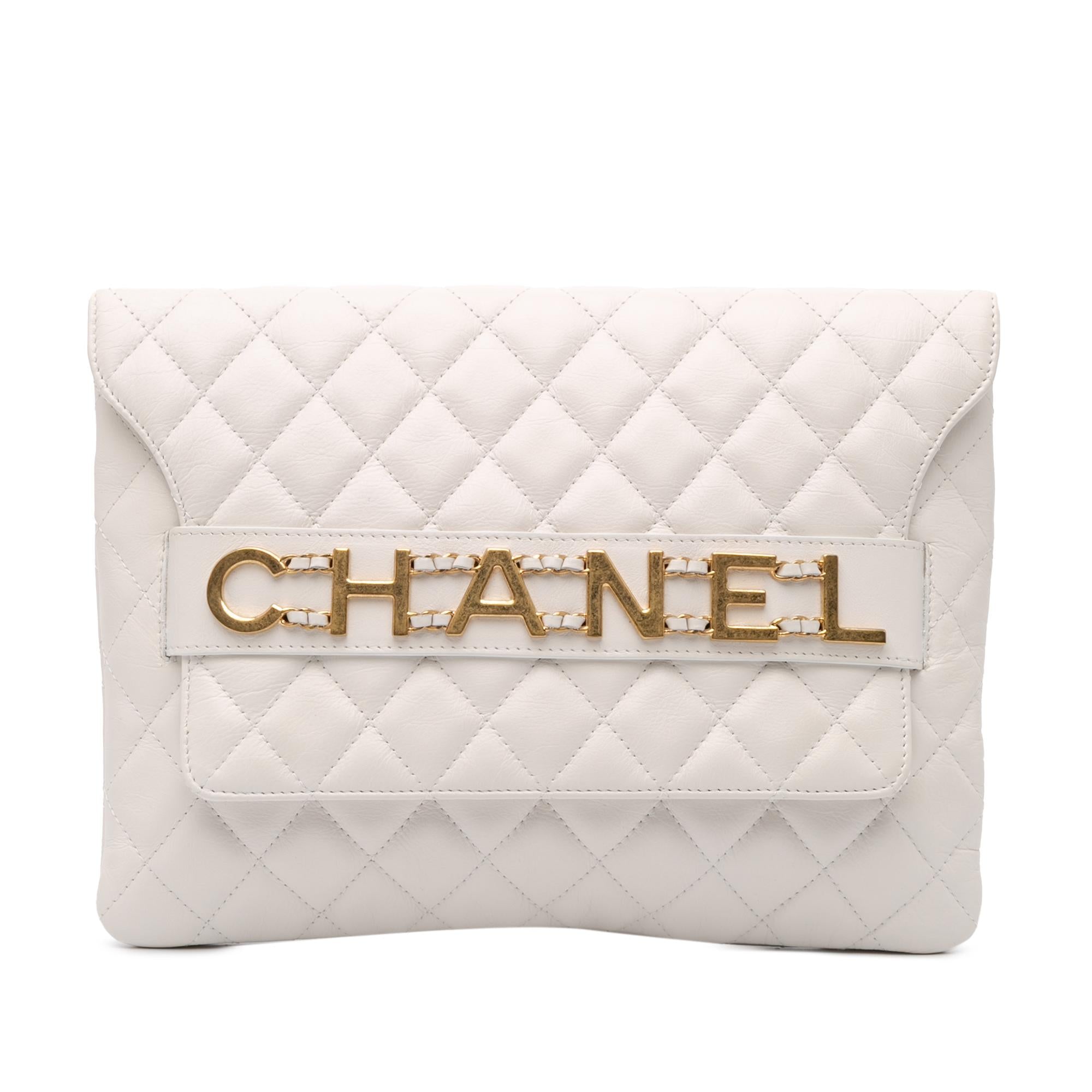 Chanel Quilted Calfskin Logo Enchained Clutch