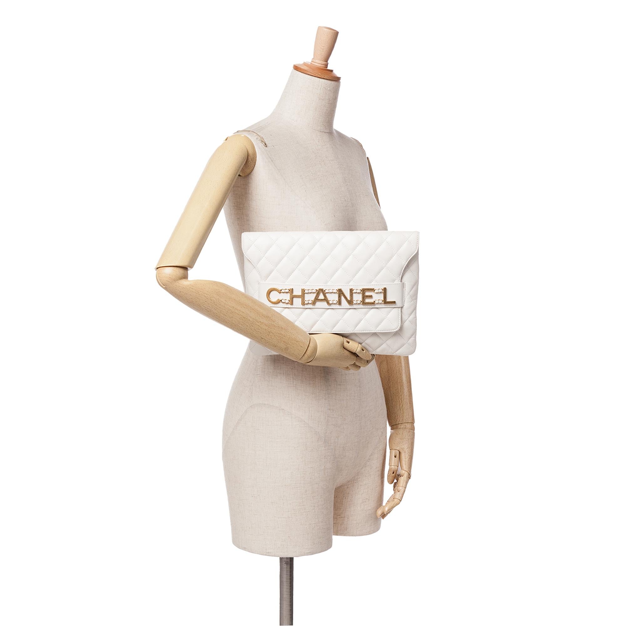 Chanel Quilted Calfskin Logo Enchained Clutch