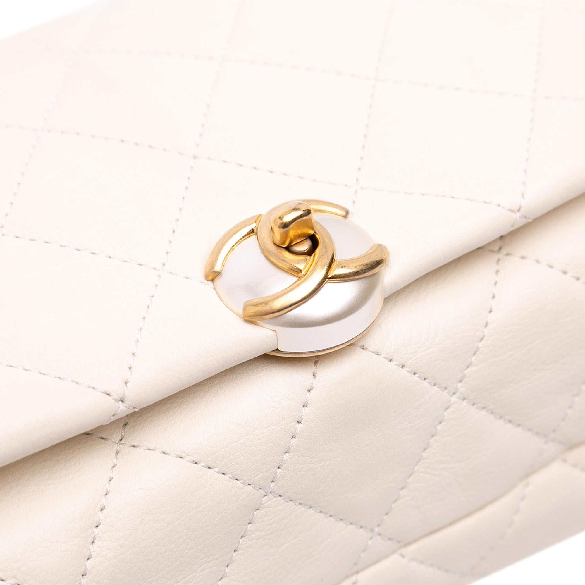 Chanel Quilted Calfskin Pearl CC Accordion Flap