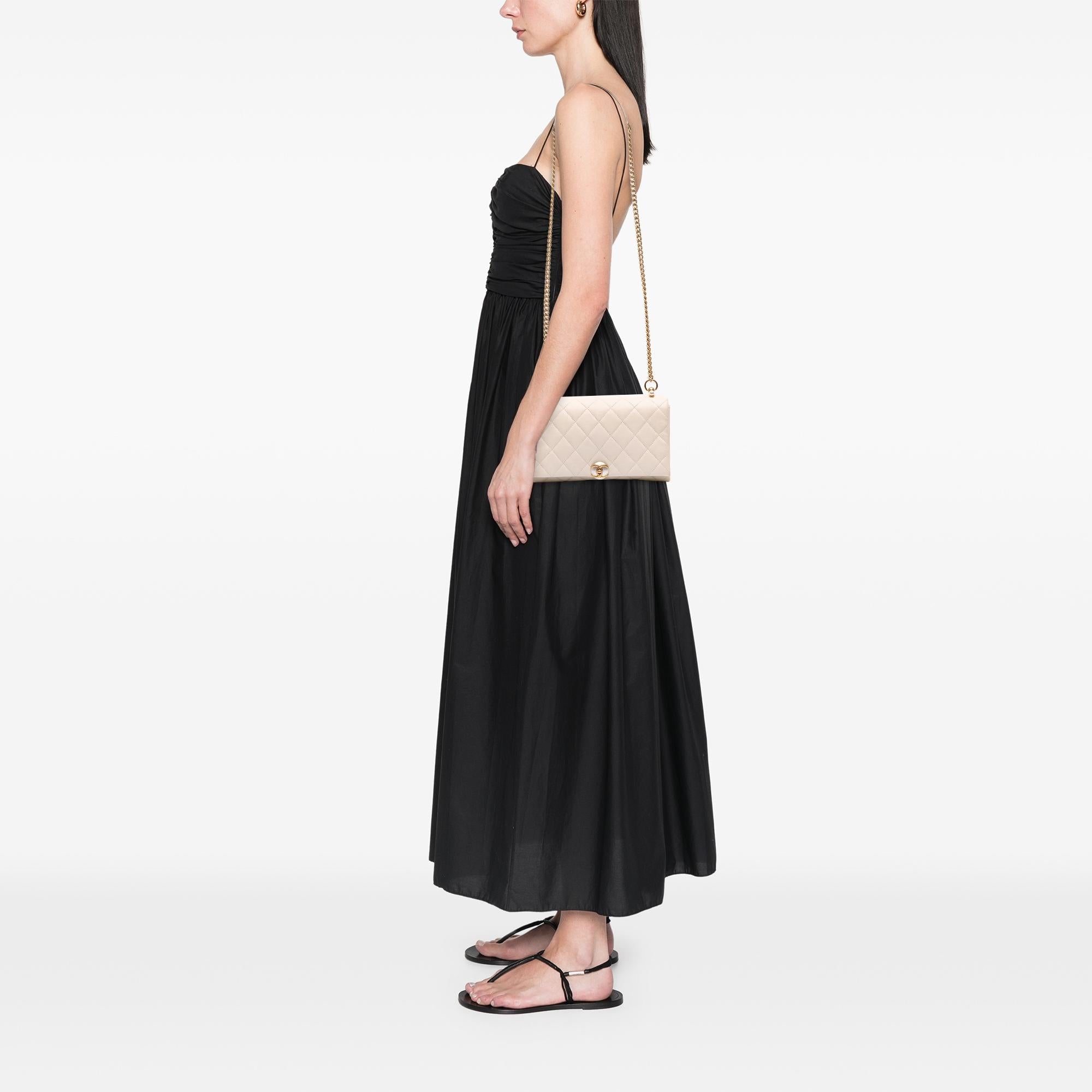Chanel Quilted Calfskin Pearl CC Accordion Flap