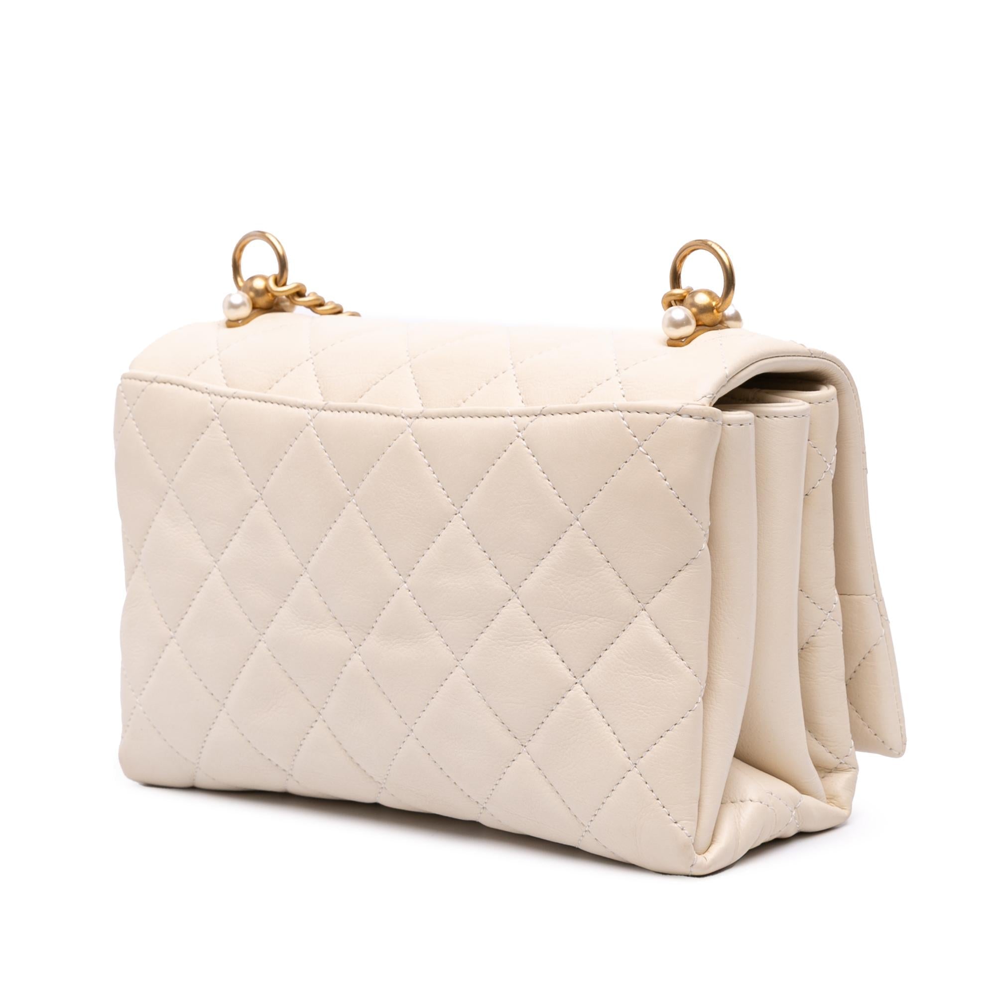 Chanel Quilted Calfskin Pearl CC Accordion Flap