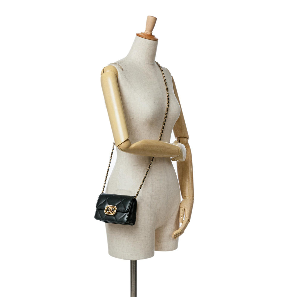 Chanel Quilted Calfskin Strass Card Holder On Chain