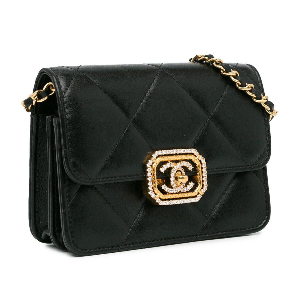 Chanel Quilted Calfskin Strass Clutch With Chain Flap