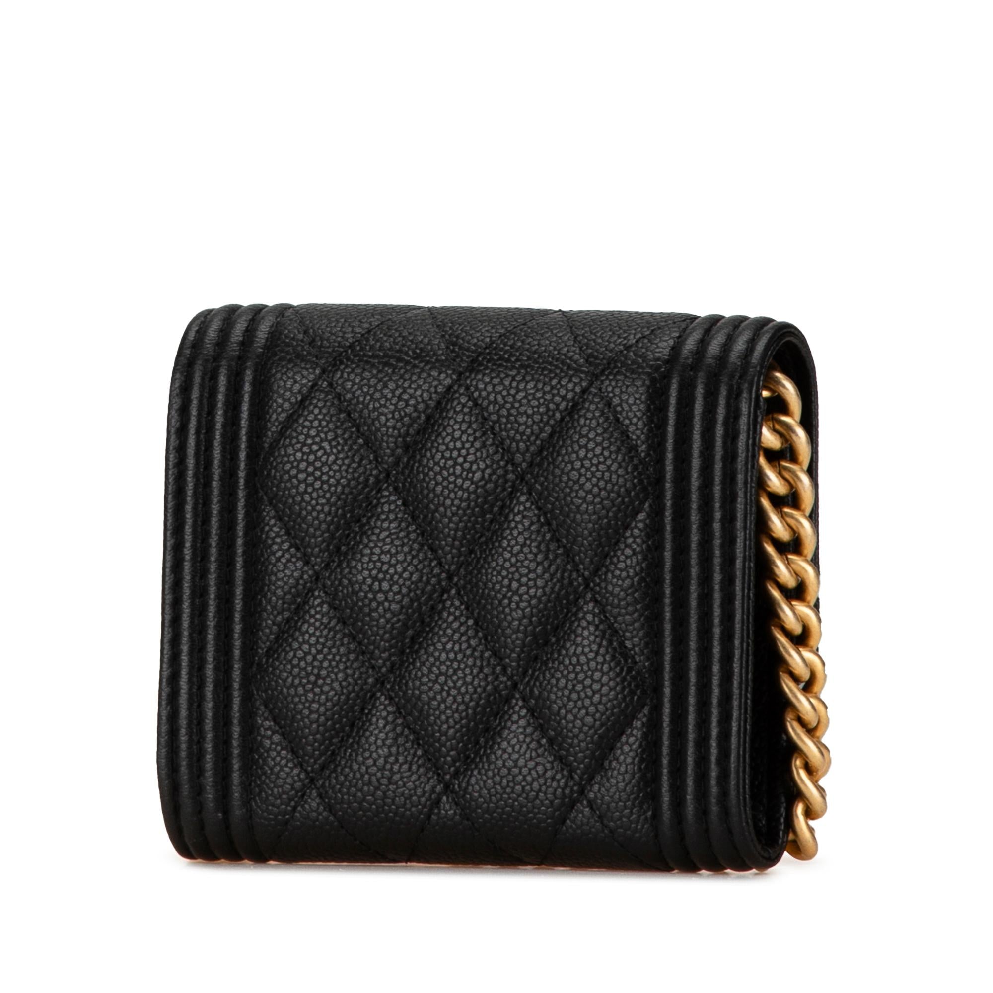 Chanel Quilted Caviar Boy Card Holder with Chain