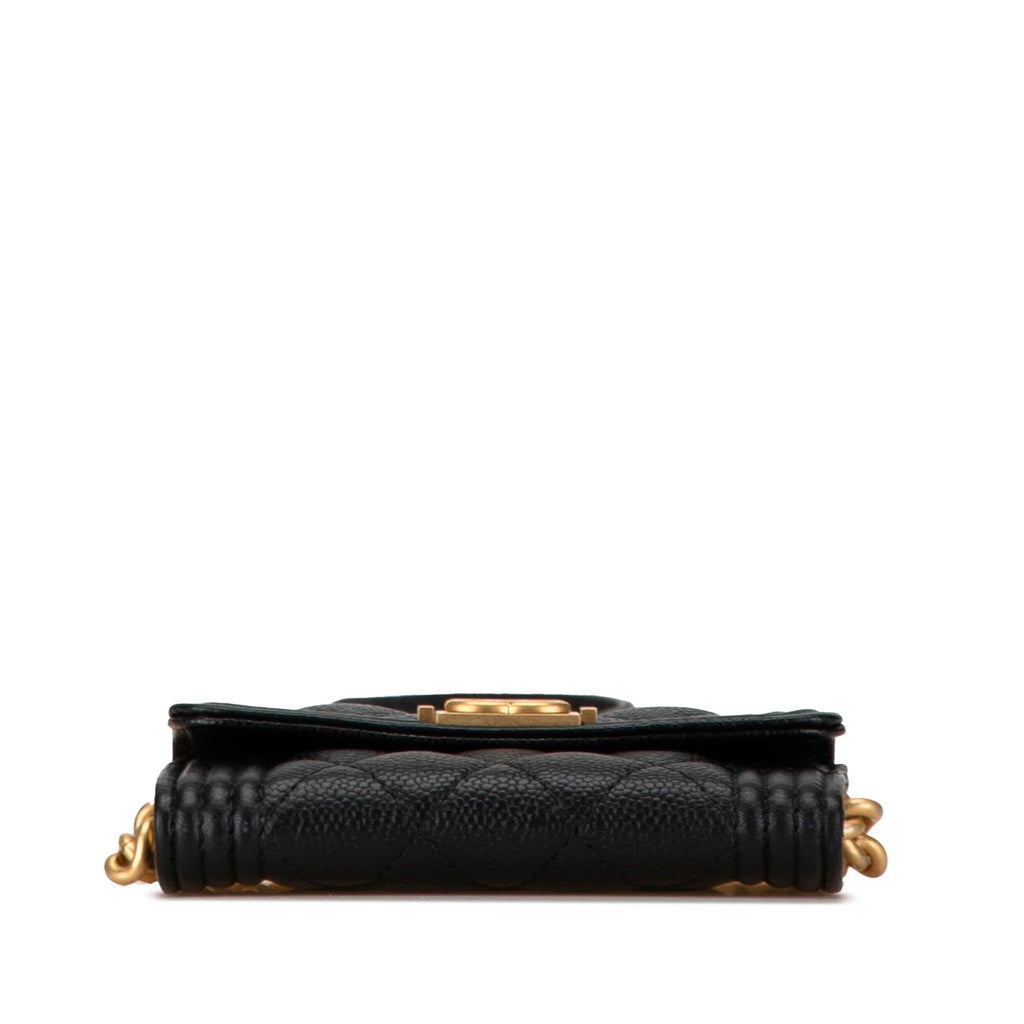 Chanel Quilted Caviar Boy Card Holder with Chain