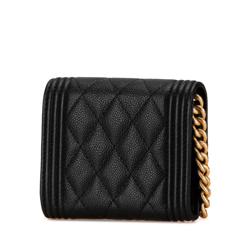 Chanel Quilted Caviar Boy Card Holder with Chain