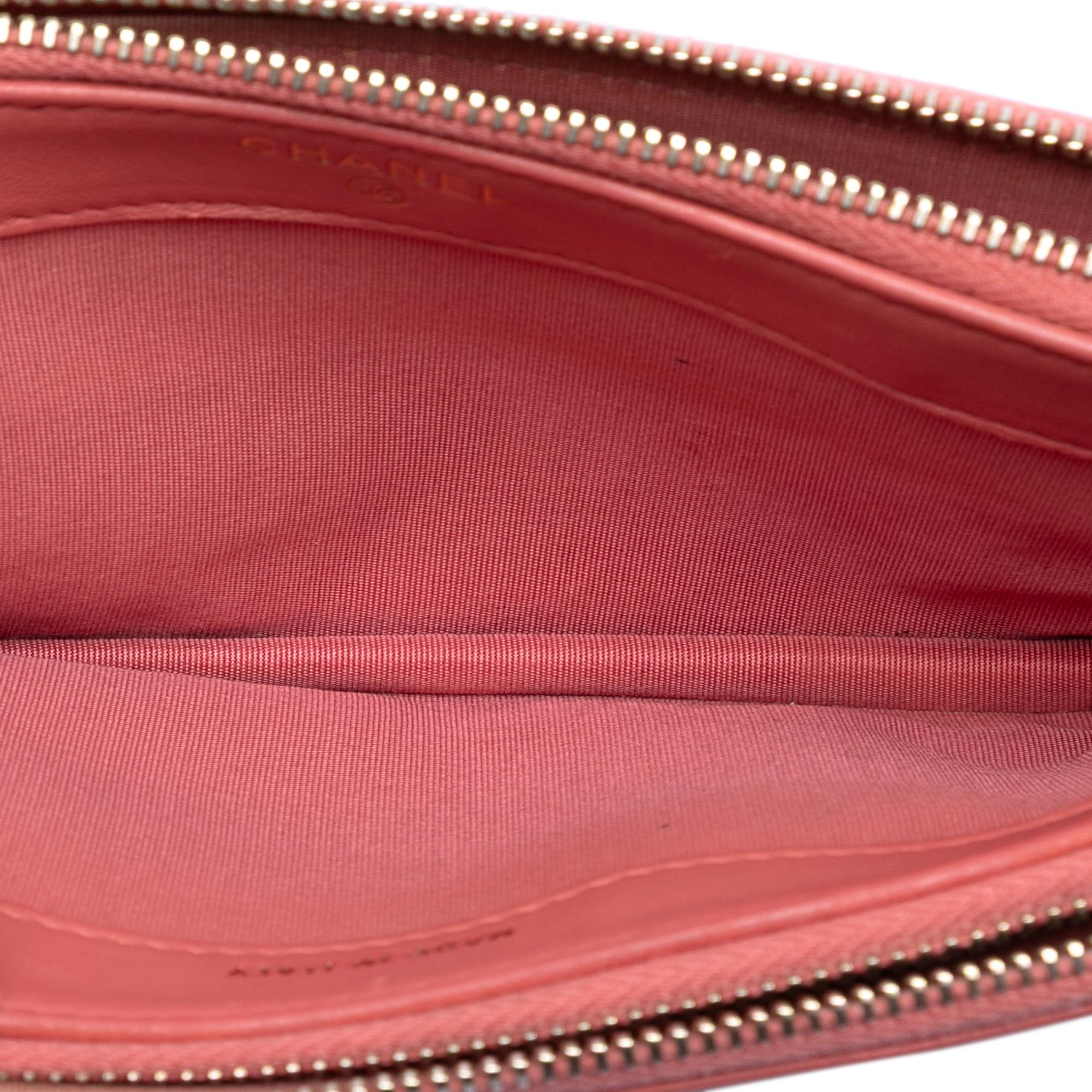 Chanel Quilted Caviar Boy Double Zip Clutch With Chain