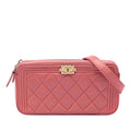 Chanel Quilted Caviar Boy Double Zip Clutch With Chain