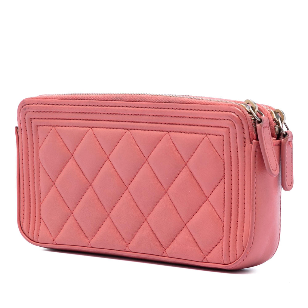 Chanel Quilted Caviar Boy Double Zip Clutch With Chain