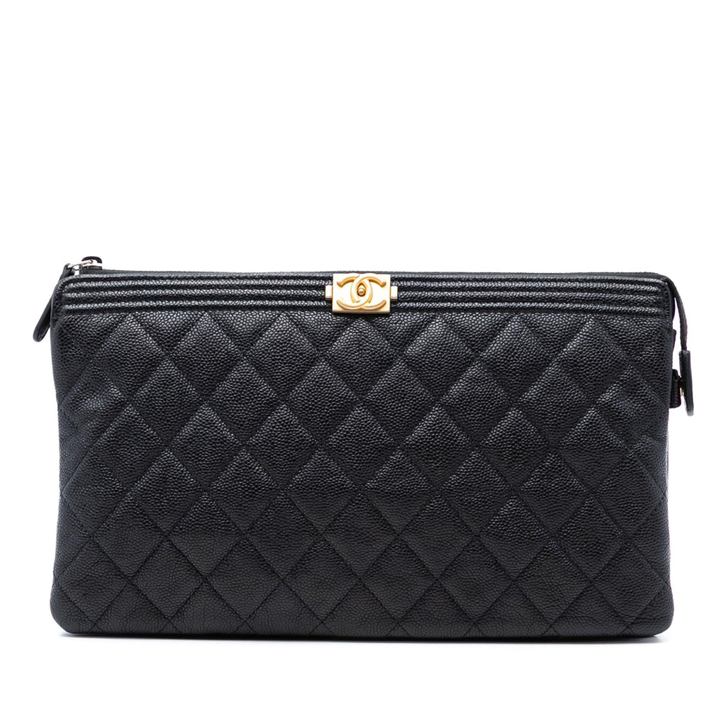 Chanel Quilted Caviar Boy O Case Zip Clutch