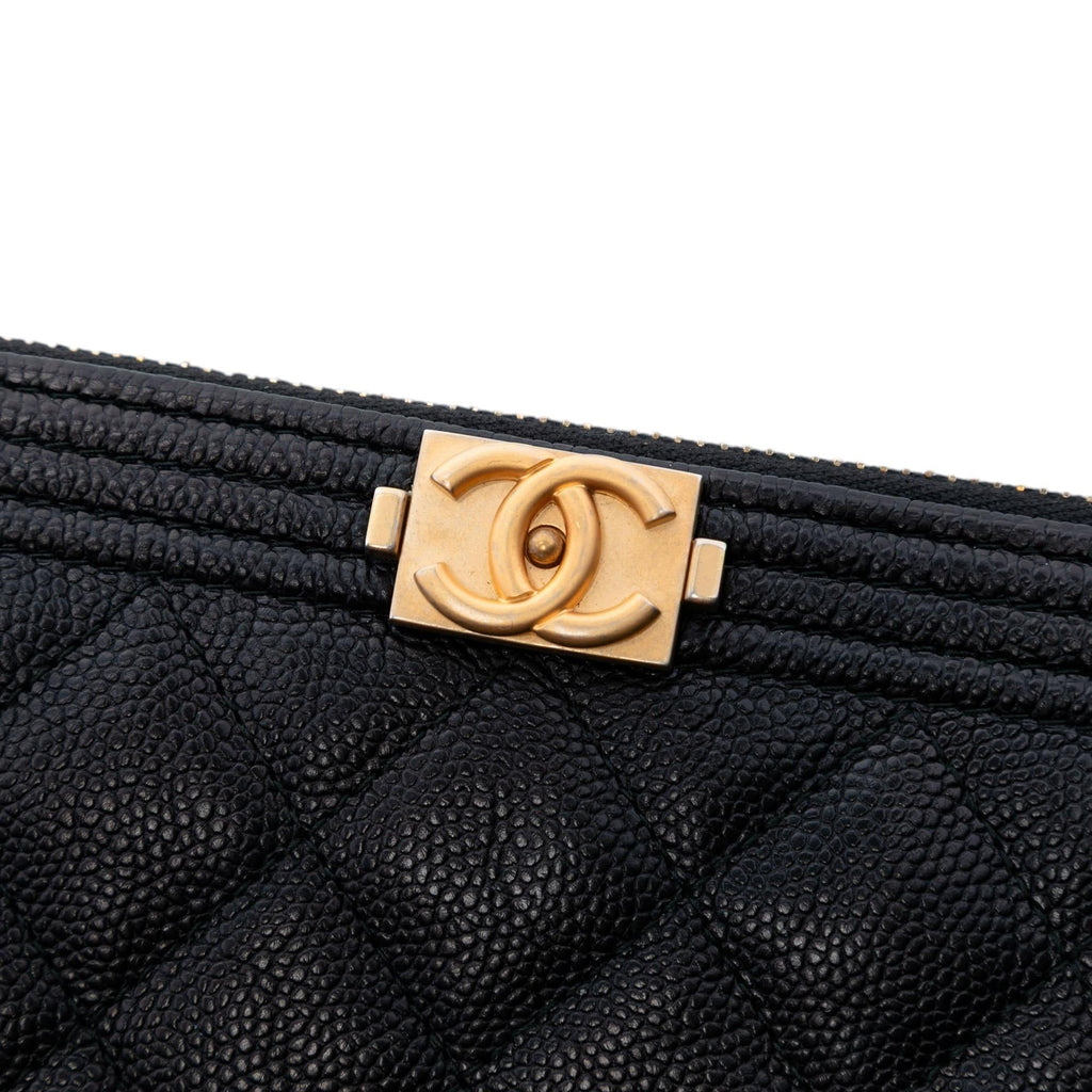 Chanel Quilted Caviar Boy O Case Zip Clutch