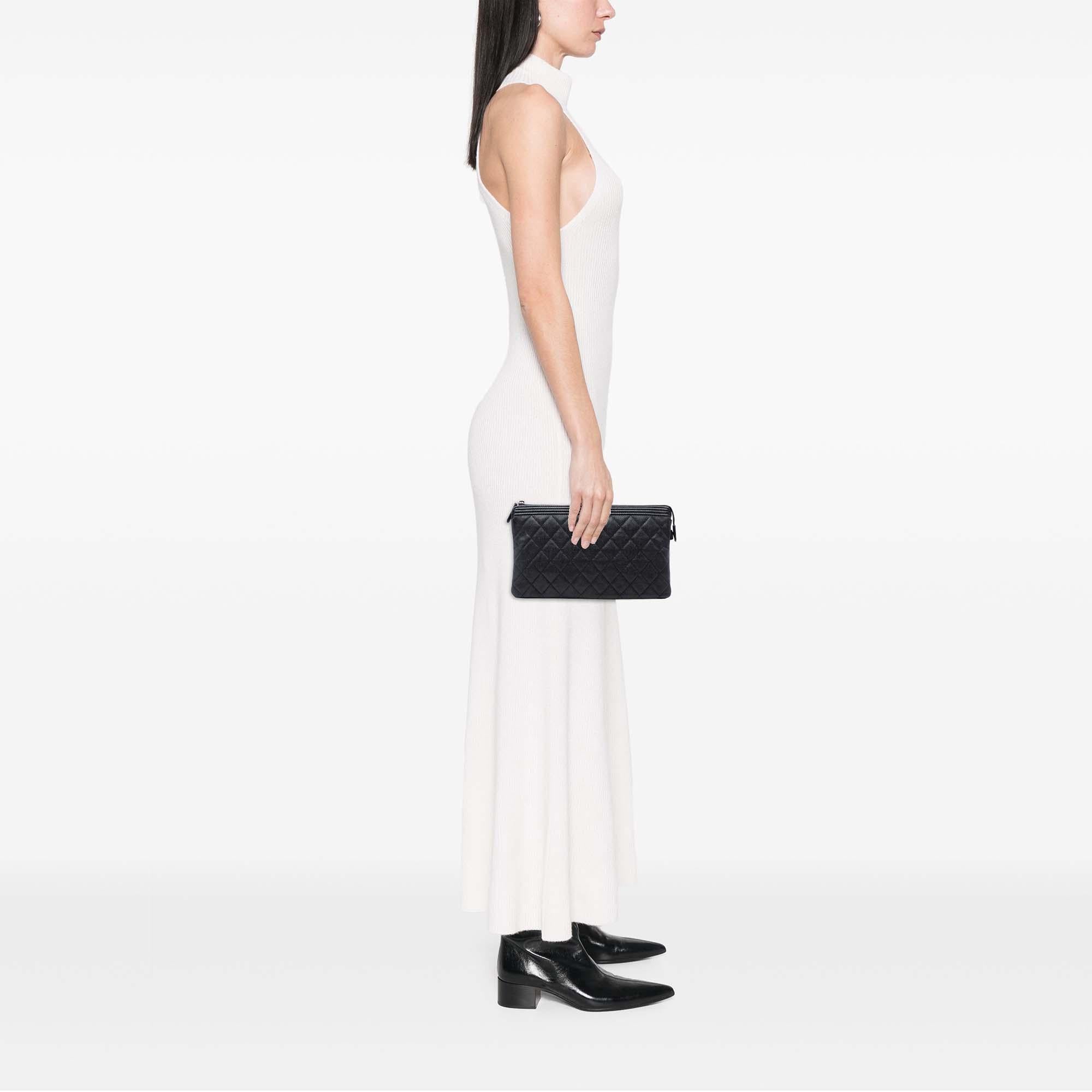 Chanel Quilted Caviar Boy O Case Zip Clutch