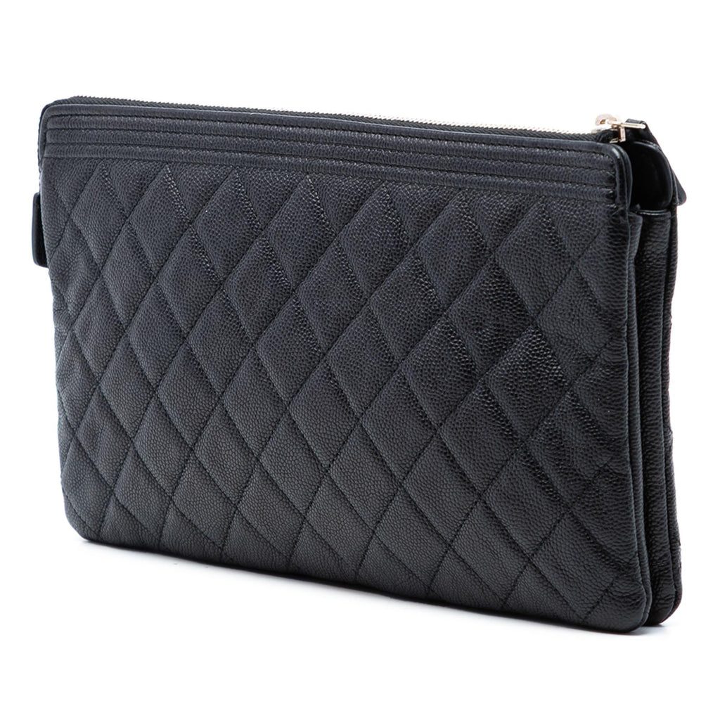 Chanel Quilted Caviar Boy O Case Zip Clutch