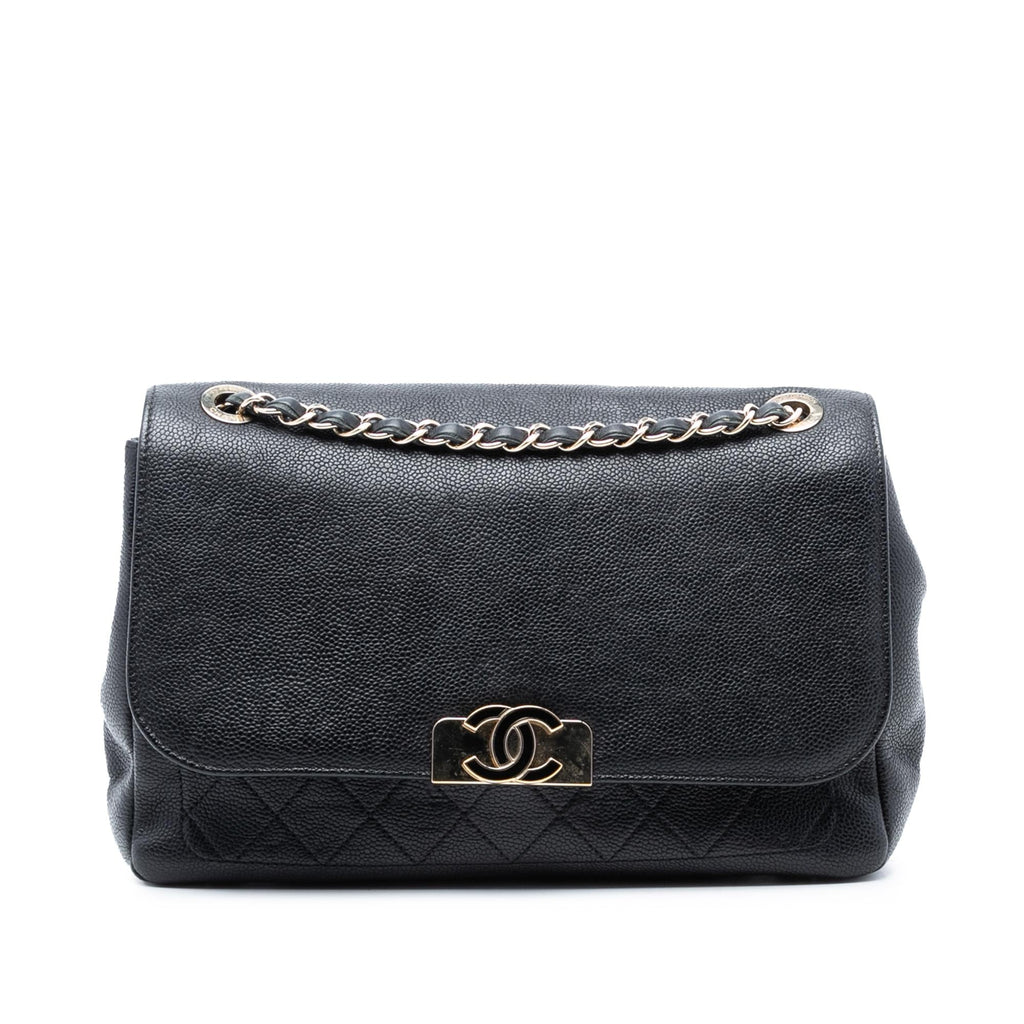 Chanel Quilted Caviar CC Plate Flap Pocket Shoulder Bag
