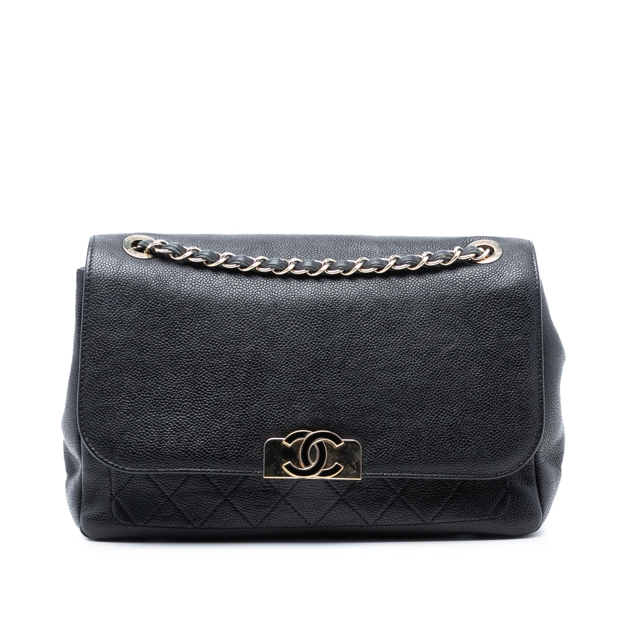 Chanel Quilted Caviar CC Plate Flap Pocket Shoulder Bag