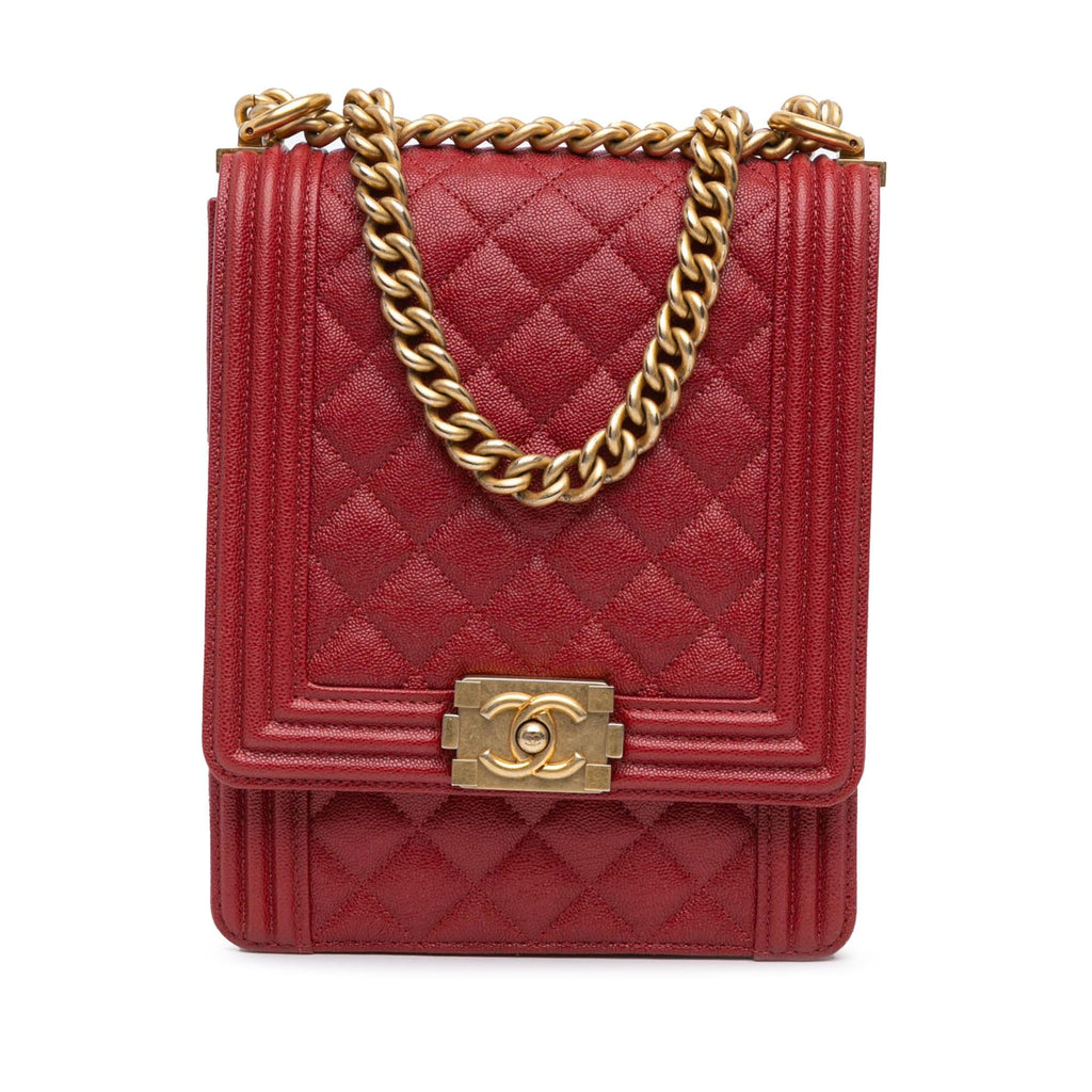 Chanel Quilted Caviar North South Boy Flap