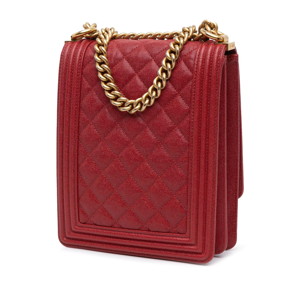 Chanel Quilted Caviar North South Boy Flap