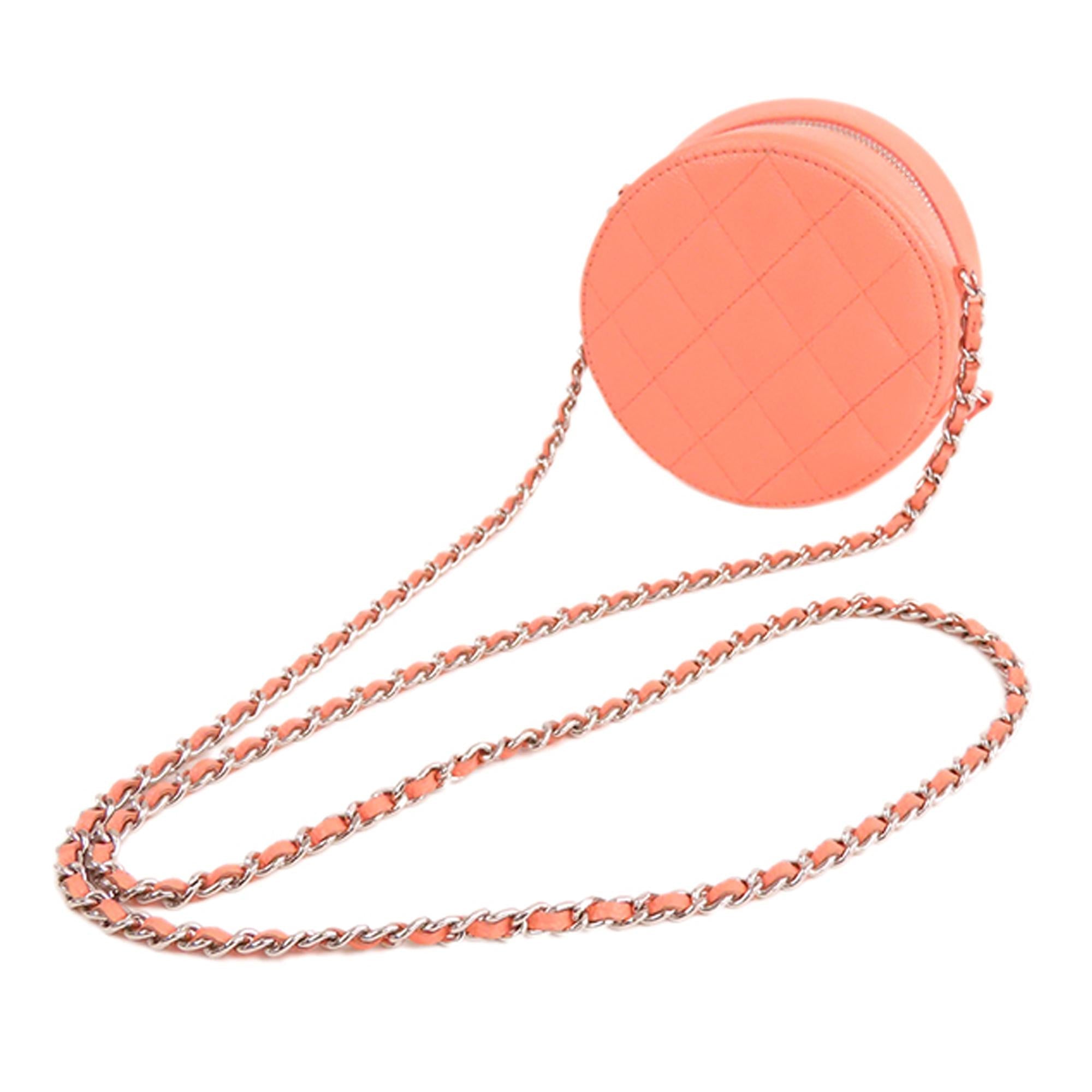 Chanel Quilted Caviar Round Clutch With Chain (SHG-gLWhRd)