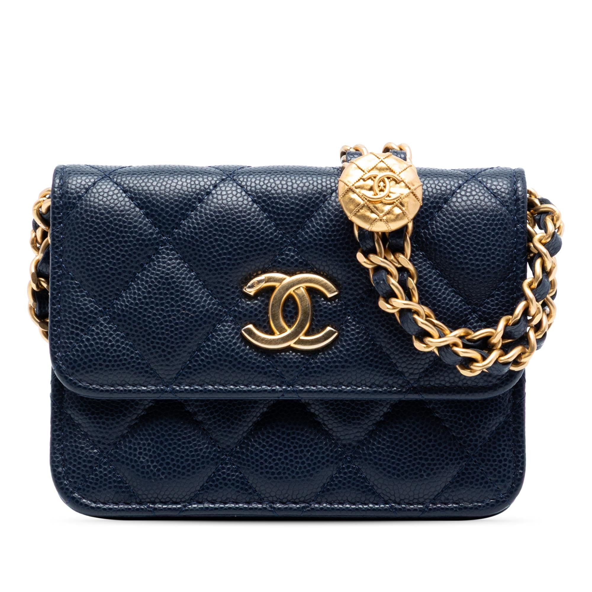 Chanel Quilted Caviar Twist Your Buttons Coin Purse With Chain