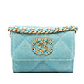 Chanel Quilted Denim 19 Card Holder with Chain