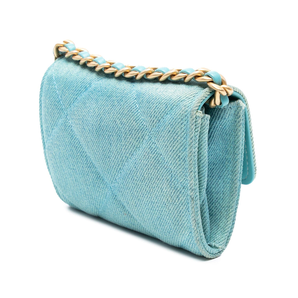 Chanel Quilted Denim 19 Card Holder with Chain