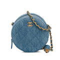 Chanel Quilted Denim Pearl Crush Round Clutch with Chain (SHG-HXkyLN)
