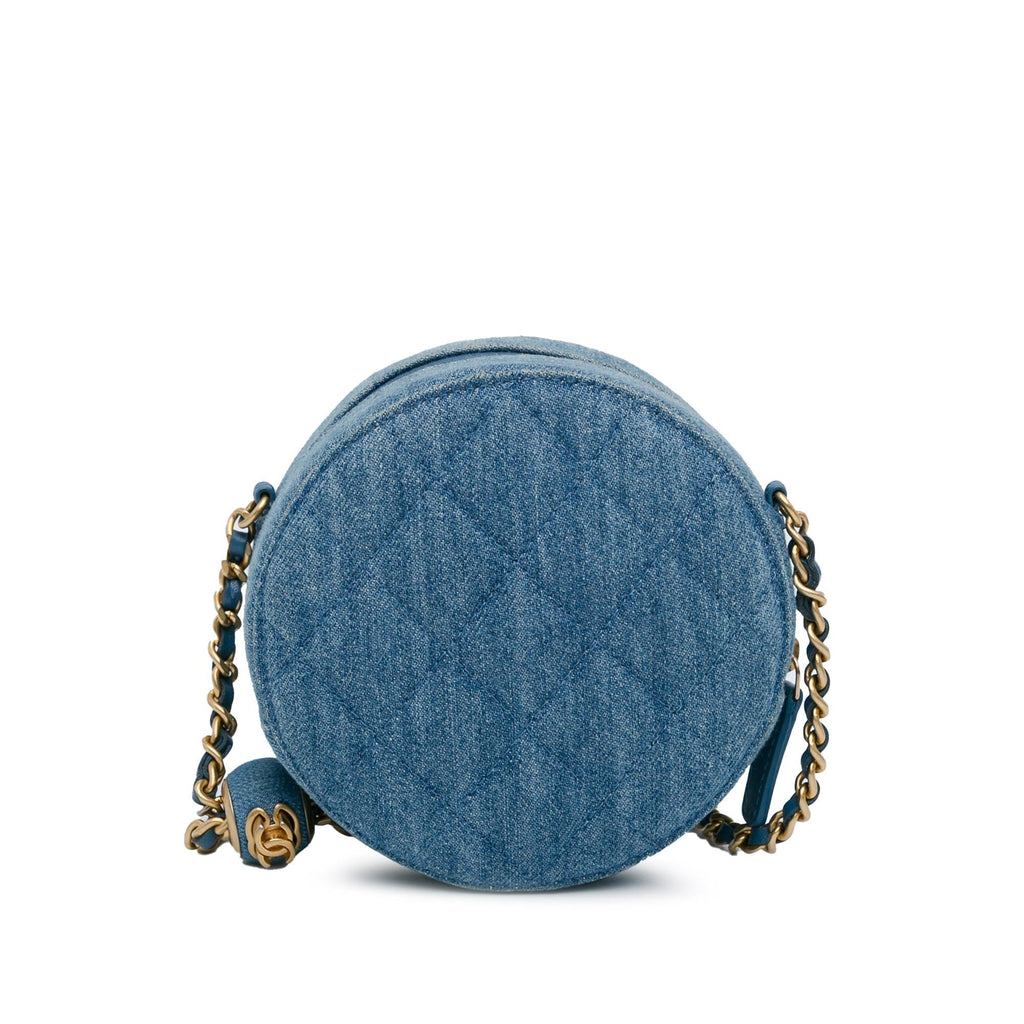 Chanel Quilted Denim Pearl Crush Round Clutch with Chain (SHG-Lc62qo)