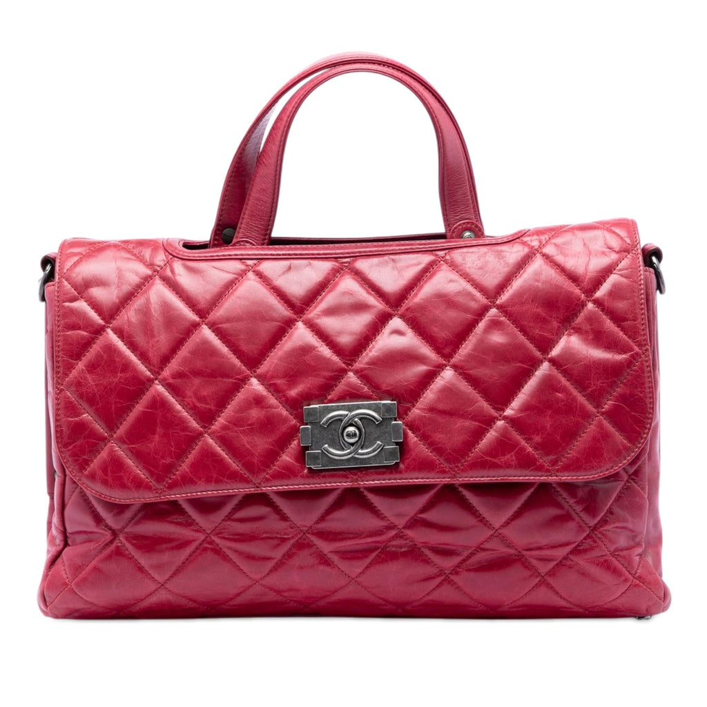 Chanel Quilted Glazed Calfskin Convertible Boy Top Handle Bag