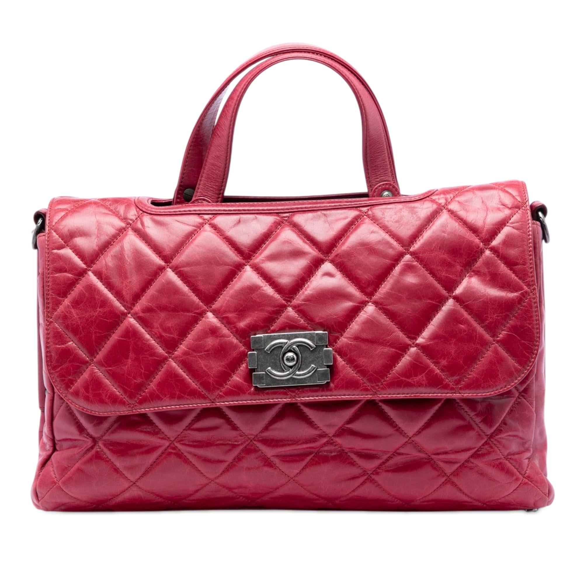 Chanel Quilted Glazed Calfskin Convertible Boy Top Handle Bag
