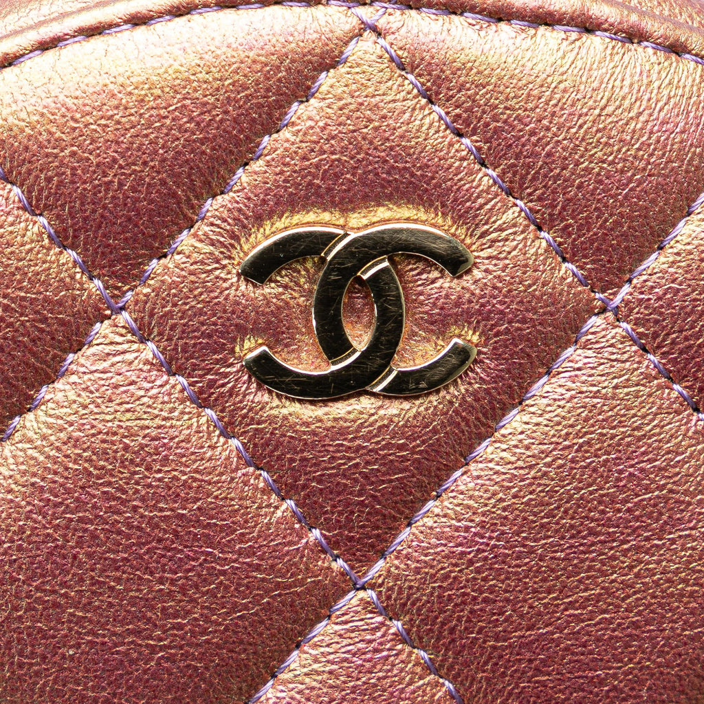 Chanel Quilted Iridescent Lambskin Round Clutch With Chain