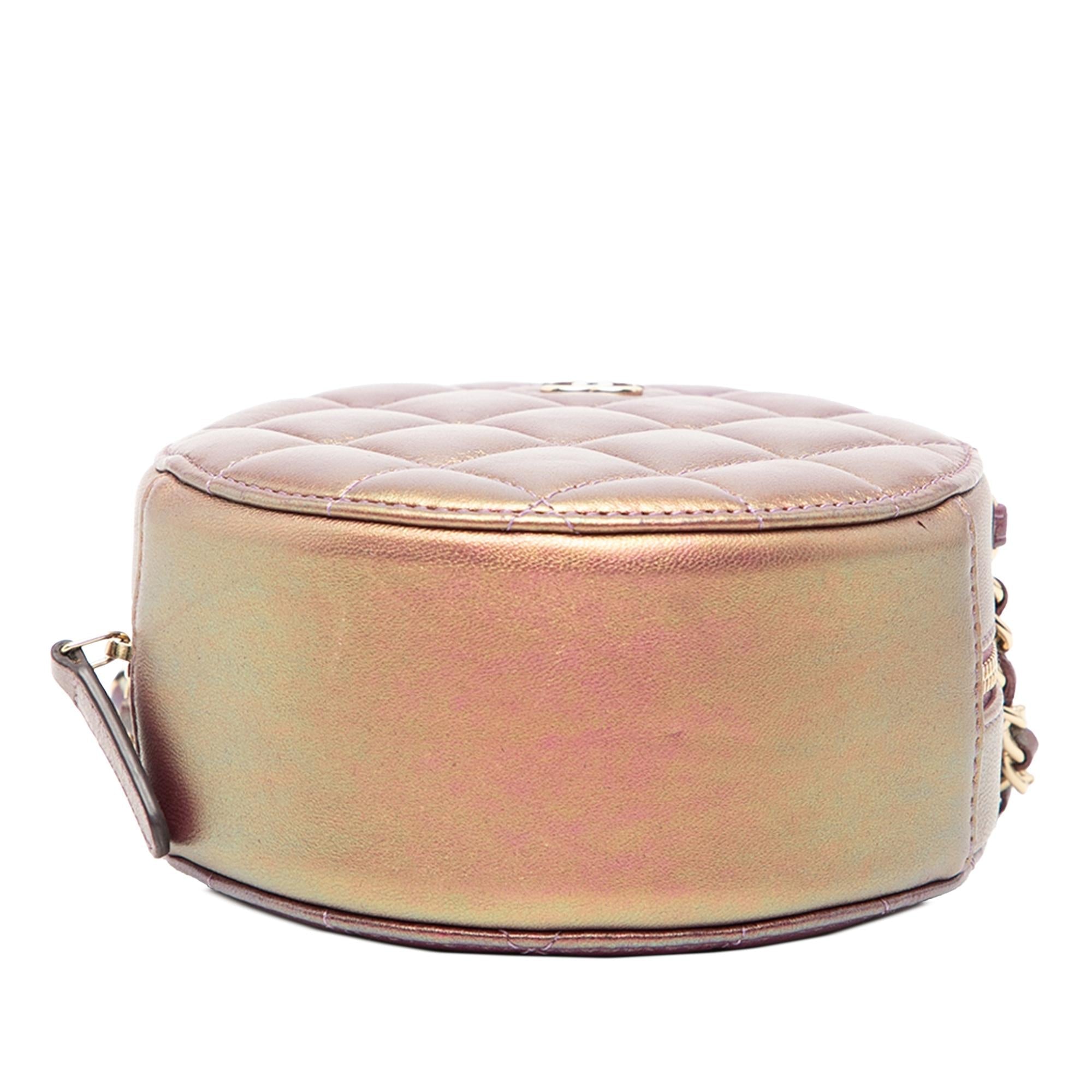 Chanel Quilted Iridescent Lambskin Round Clutch With Chain