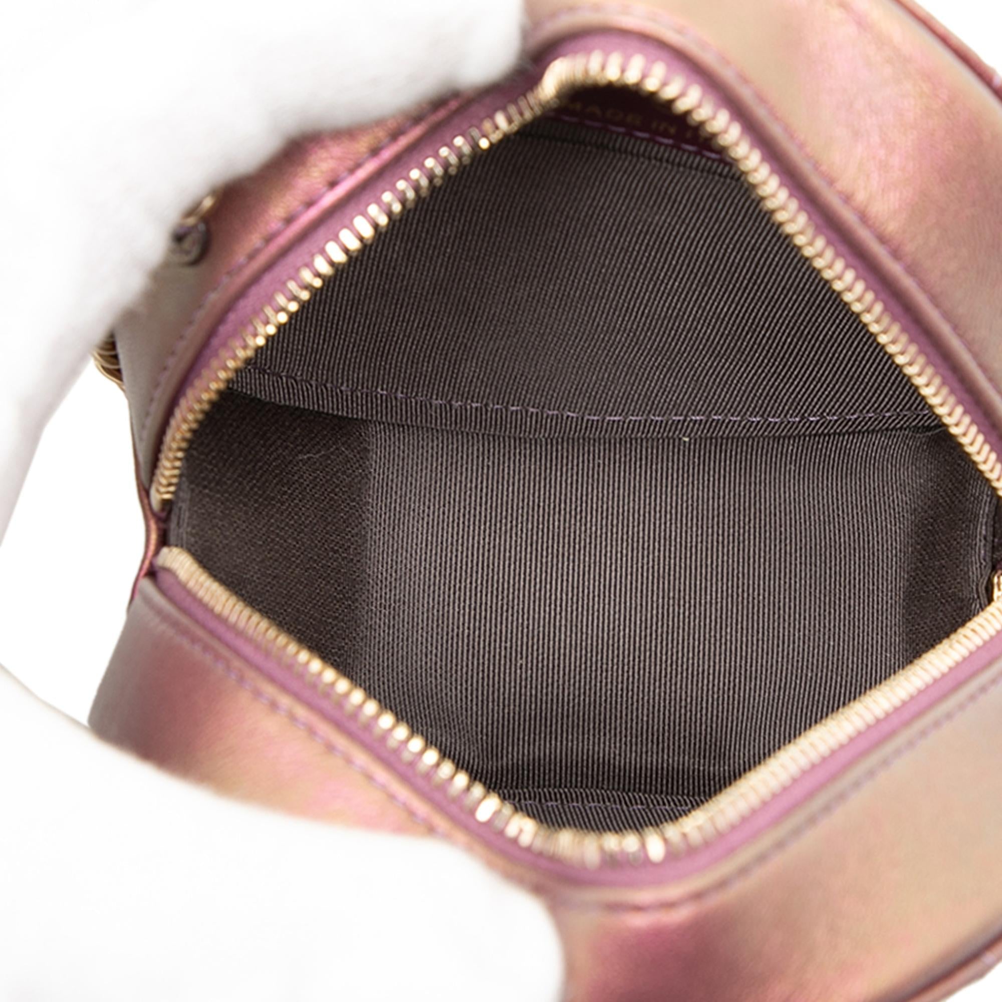 Chanel Quilted Iridescent Lambskin Round Clutch With Chain