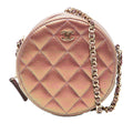 Chanel Quilted Iridescent Lambskin Round Clutch With Chain