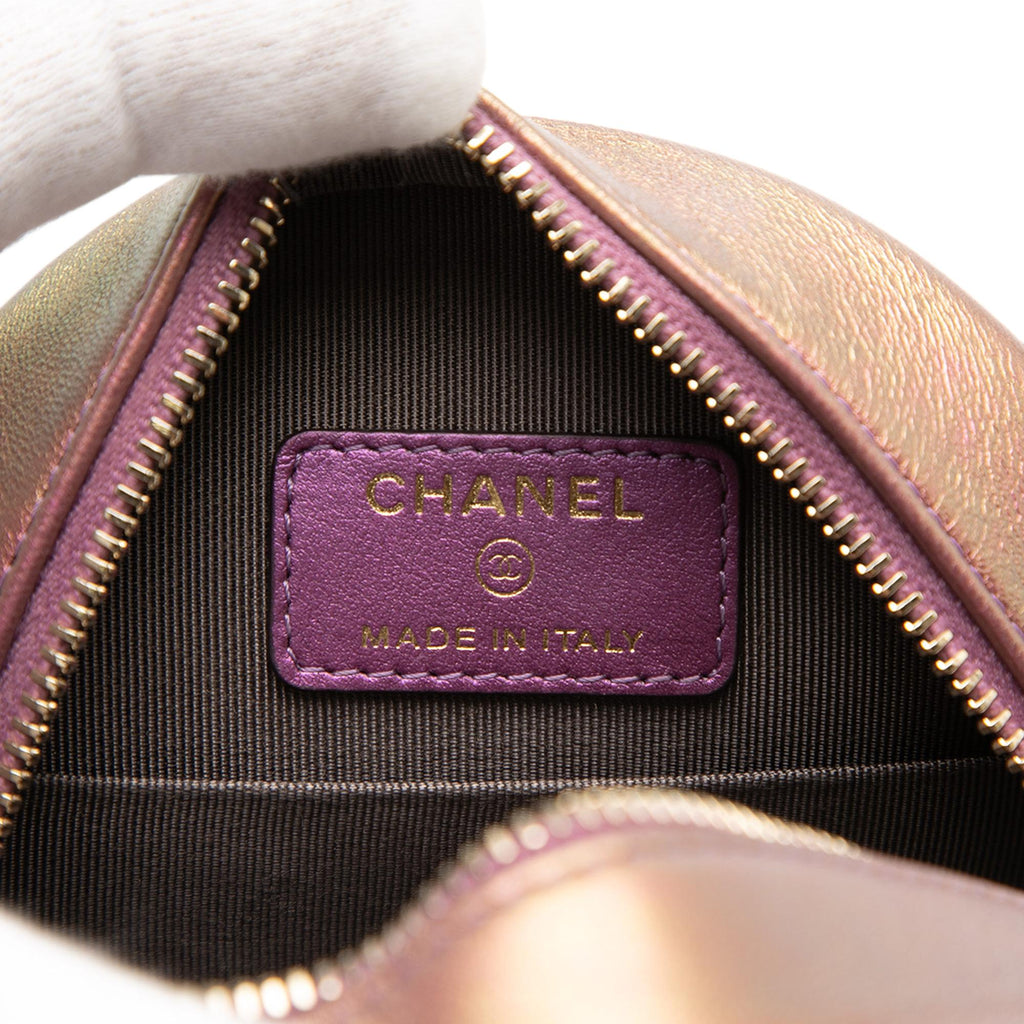 Chanel Quilted Iridescent Lambskin Round Clutch With Chain