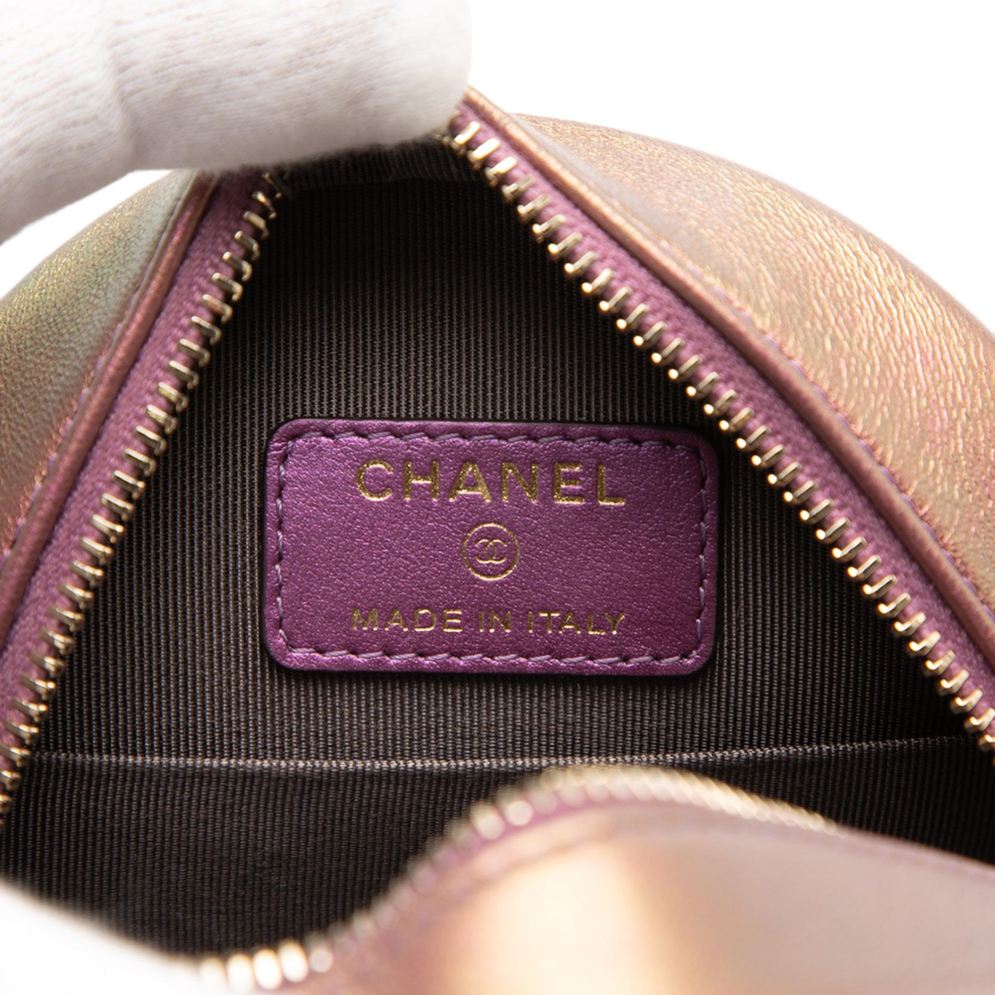 Chanel Quilted Iridescent Lambskin Round Clutch With Chain