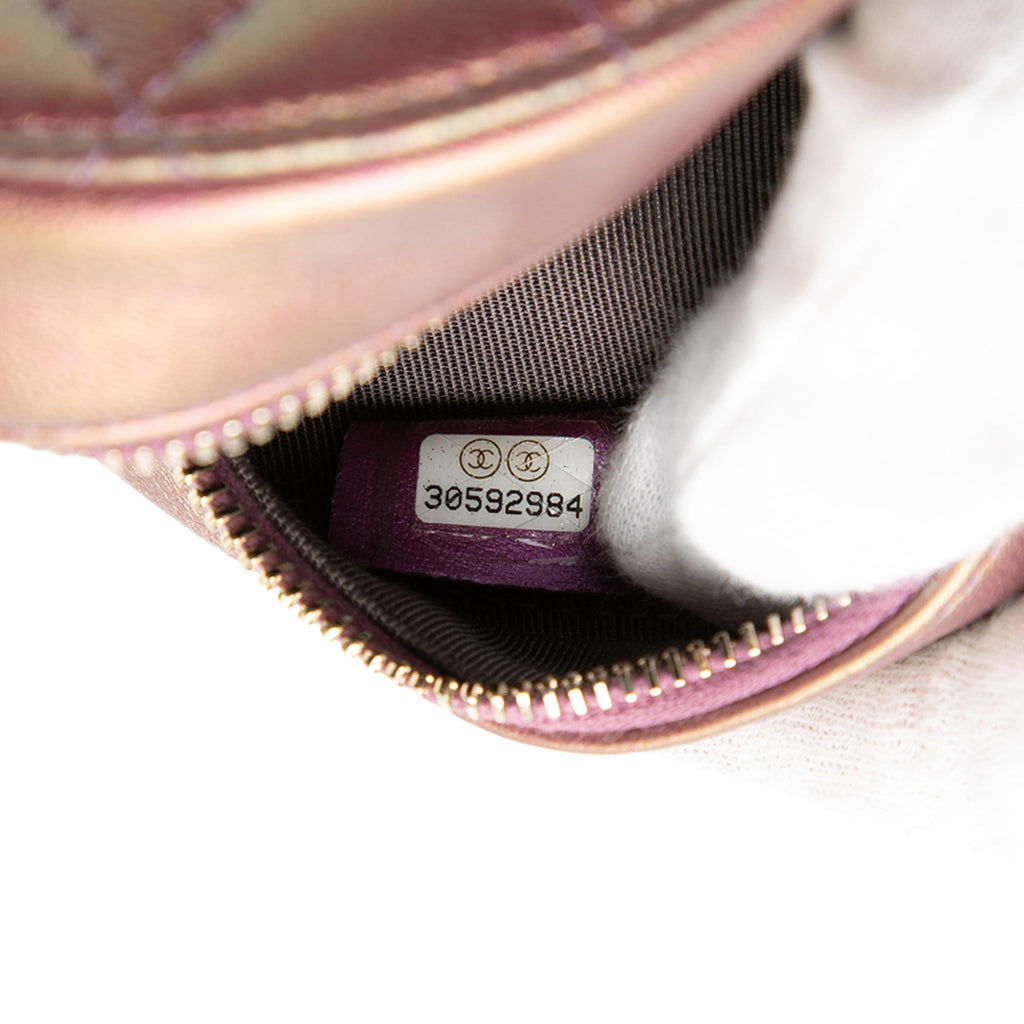 Chanel Quilted Iridescent Lambskin Round Clutch With Chain