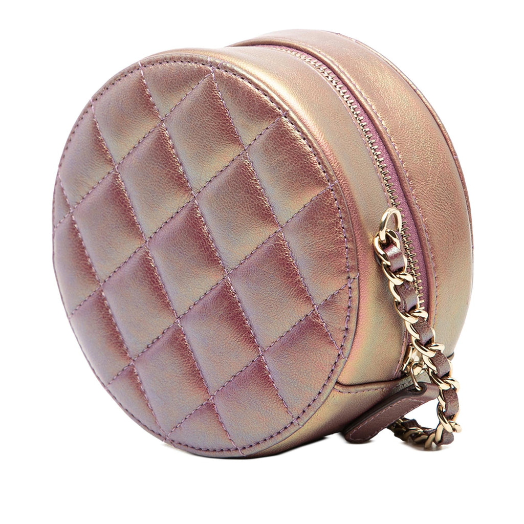 Chanel Quilted Iridescent Lambskin Round Clutch With Chain