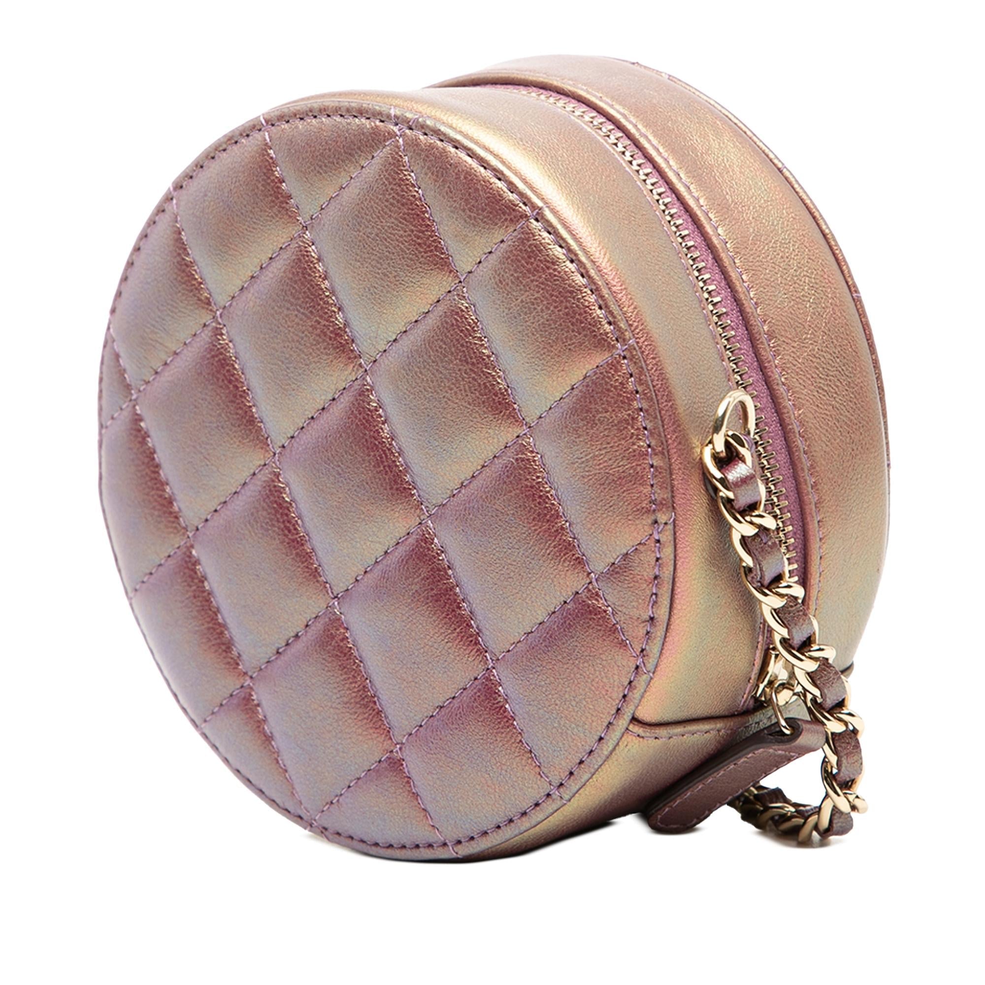 Chanel Quilted Iridescent Lambskin Round Clutch With Chain