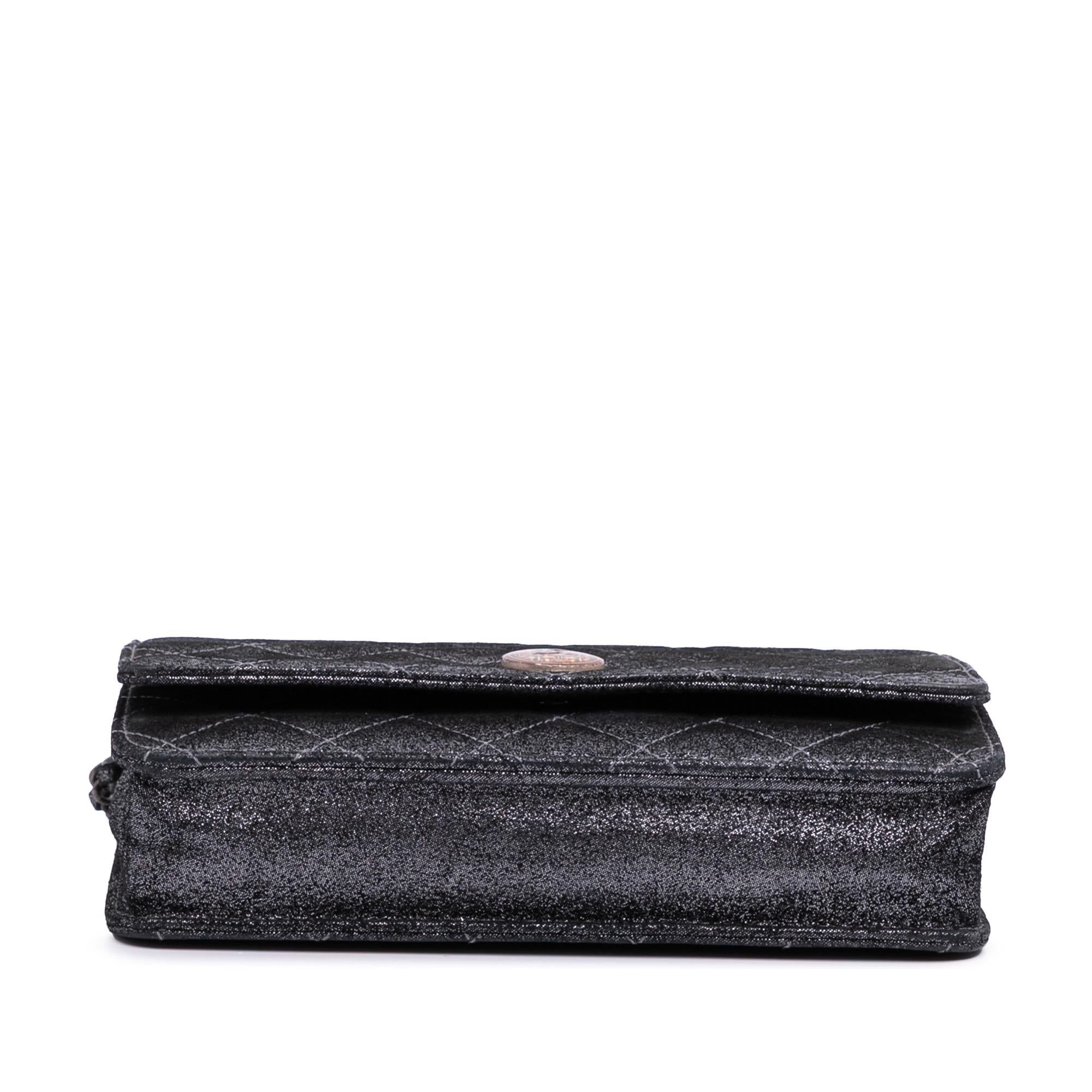 Chanel Quilted Iridescent Lambskin Tartan Button Wallet On Chain