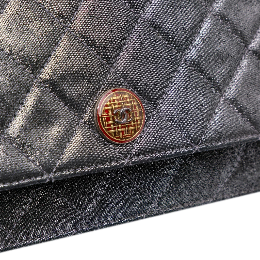Chanel Quilted Iridescent Lambskin Tartan Button Wallet On Chain
